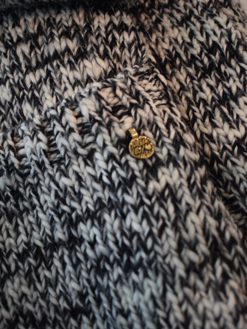 New Twik Simons Black White Marled Chunky Knit Cardigan Elbow Patches Medium - Picture 6 of 7